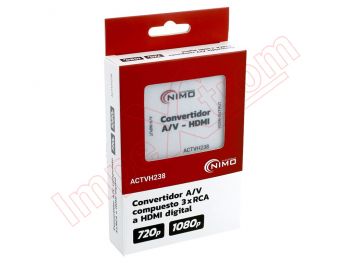 White 3XRCA Composite A / V Converter to HDMI Digital